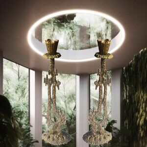 WAINBERG Set of 2 Vintage MCM Abstract Brutalist Sculptural Style Candlesticks